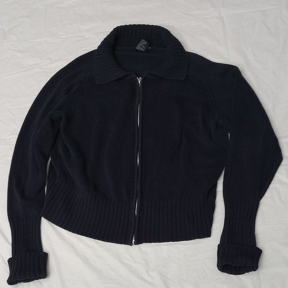 Cardigan Knitted Navy Blue 45 % Cotton & 55 Acrylic Woman' 1X Front Zipper. - Picture 1 of 7